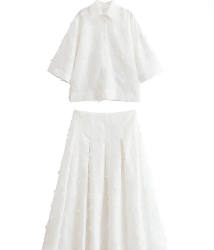 Chemise à manches Jacquard à simple boutonnage et jupe longue trapèze taille haute, ensemble deux pièces, nouvelle saison automne-hiver 2025