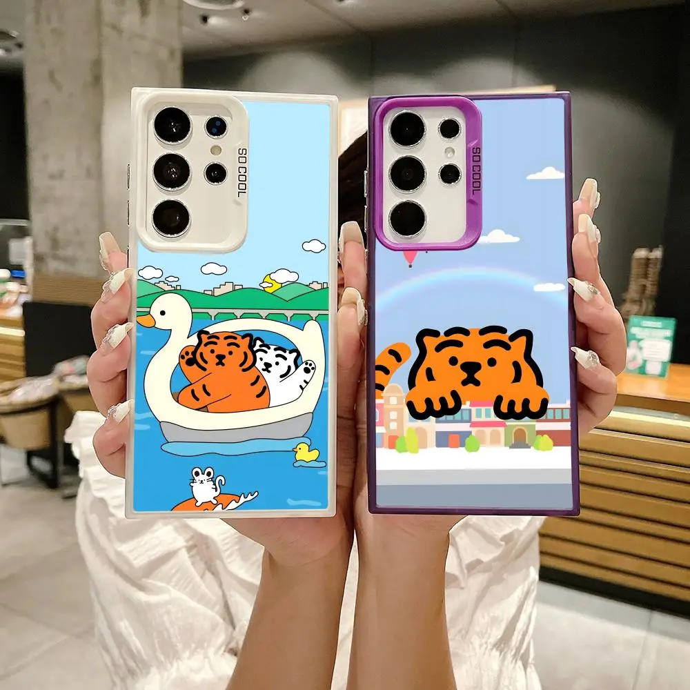 Cartoon M-MUZIKS TIGER Phone Case For Samsung Galaxy S25 Edge S24 S23 S22 S21 S20 Ultra Funda Silicone Colorful Silver