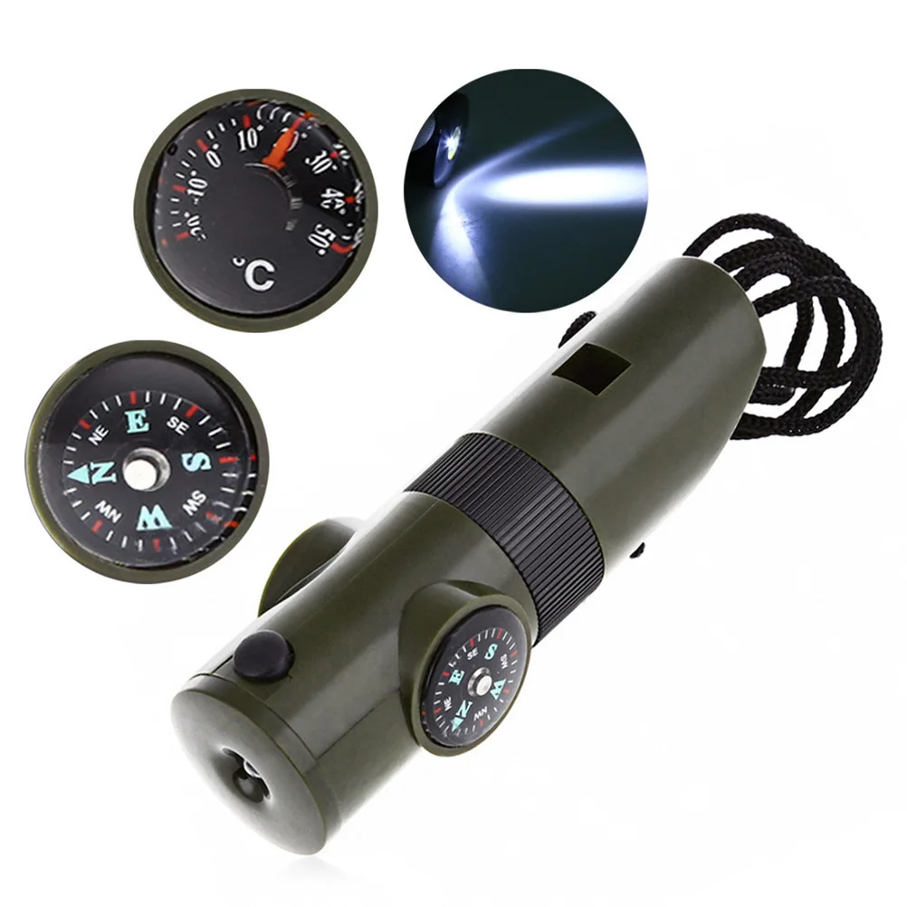 

7-In-1 Outdoor Expedition Tool Camping Kit Lightweight Multifunction Military Survival Set Compass Thermometer Magnifier Signal