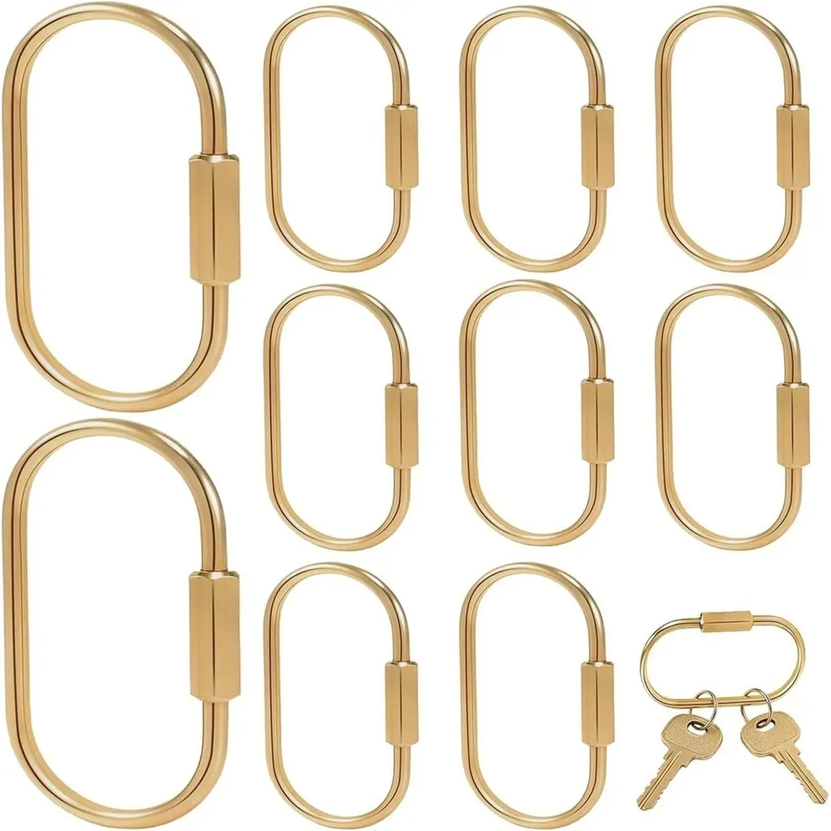 10 Pcs Gold Brass Key Rings, Secure Screw Lock Anti Theft Keychain Clip, Suitable for Daily Key Storage Purse Charms