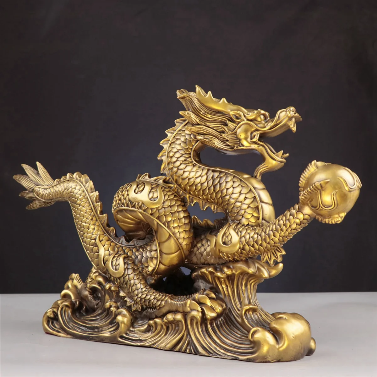 MLGB Brass Chinese Feng Shui Dragon Statue Sculpture Home Office Tabletop Ornaments for Wealth and Success Good Lucky Gifts view 3