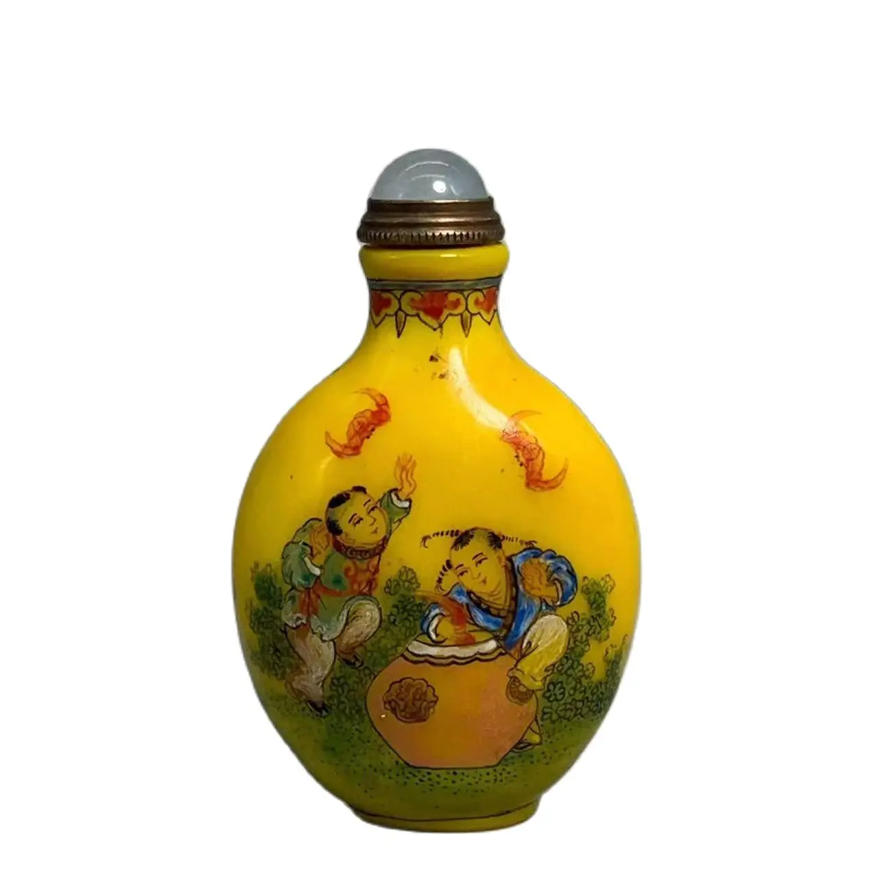 Rare Qing Dynasty  CHINESE Old colour glass  PAINTING SNUFF BOTTLE,The old man and the child,Free shipping
