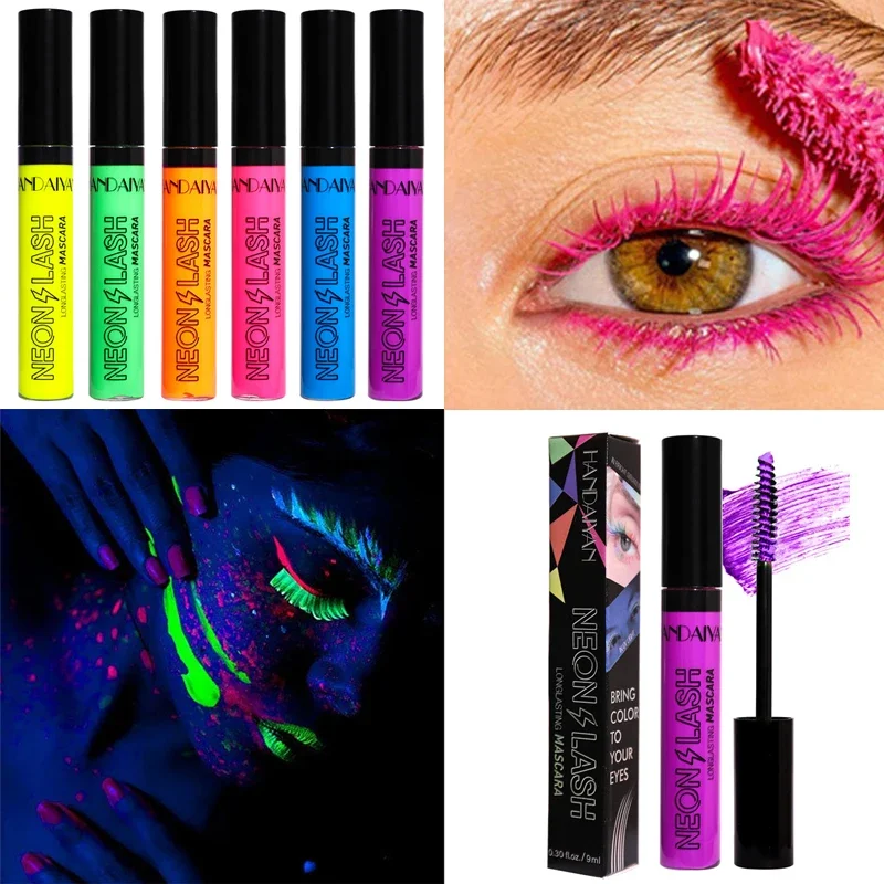 Fluorescence Mascara Waterproof No Blooming Fast Dry Colorful Neon Eyelashes Curling Yellow Blue Lengthens Eye Lashes Cosmetics