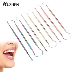 Juego de Herramientas dentales de acero inoxidable, limpiador de dientes de doble punta, higiene Dental, gancho de sonda, productos, 3 unidades