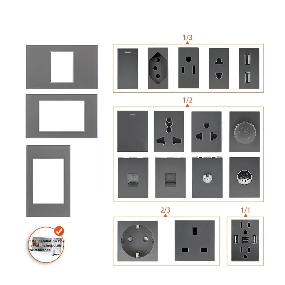 

Melery Бразилия Италия Чили Мексика Стандартная свободная комбинация Функция USB Тип C Ключ DIY Разъем переключателя 4*2 Серый 4*4 Быстрая зарядка