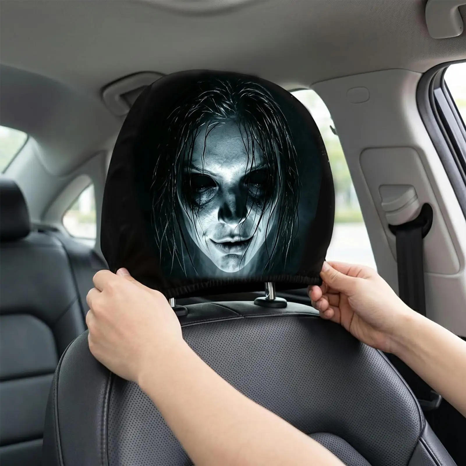 Headrest Covers For Cars 2 Pieces Spooky Washable Halloween Decor Seasonal Headrest Car Seat Cover For Truck SUV RV Pickup