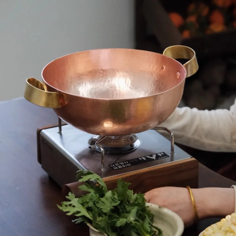

Handmade Double-eared Purple Copper Pot,Copper Hot Pots, Hotpot Cooking Pot,Rice Noodle Pot, Camping Soup Pot, Shabu-shabu Pots