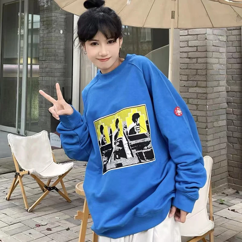 24FW CAVEMPT Wash Day Fashion Brand Blue CE Pictorial Stick Cloth Shoulder Sweatshirt Couple Loose Casual Pullover