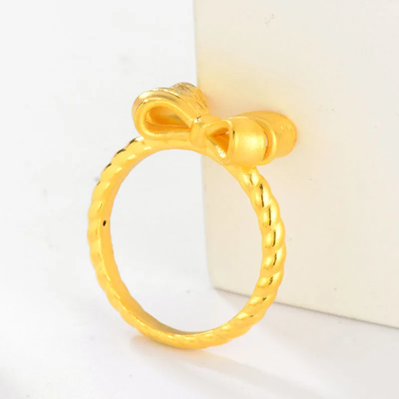 1PCS Pure 999 24K Yellow Gold Ring For Women 3D Bow-knot Twist Band Ring US Size 5-10.5