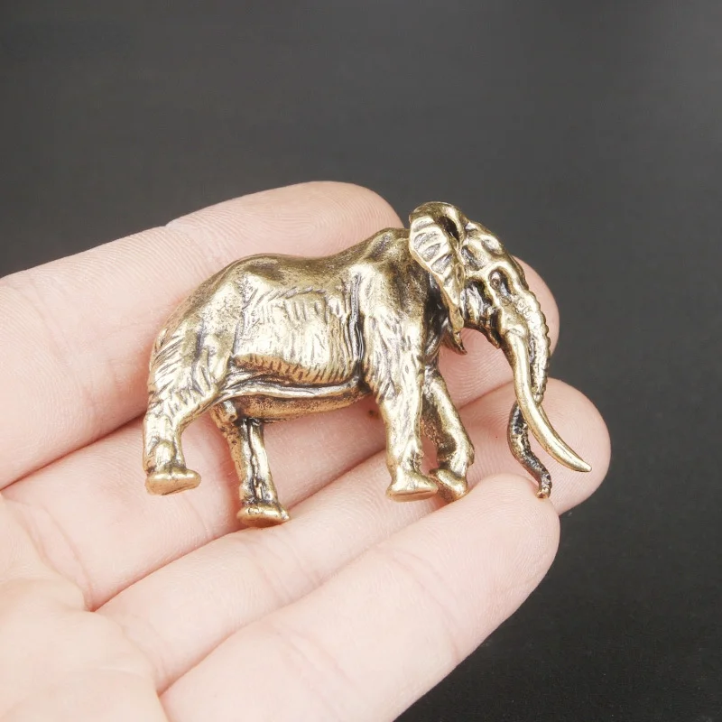 Antique Minature Mammoth Figurines Tea Pet Table Ornament Decorations Solid Copper Animal Crafts Home Decor Living Room