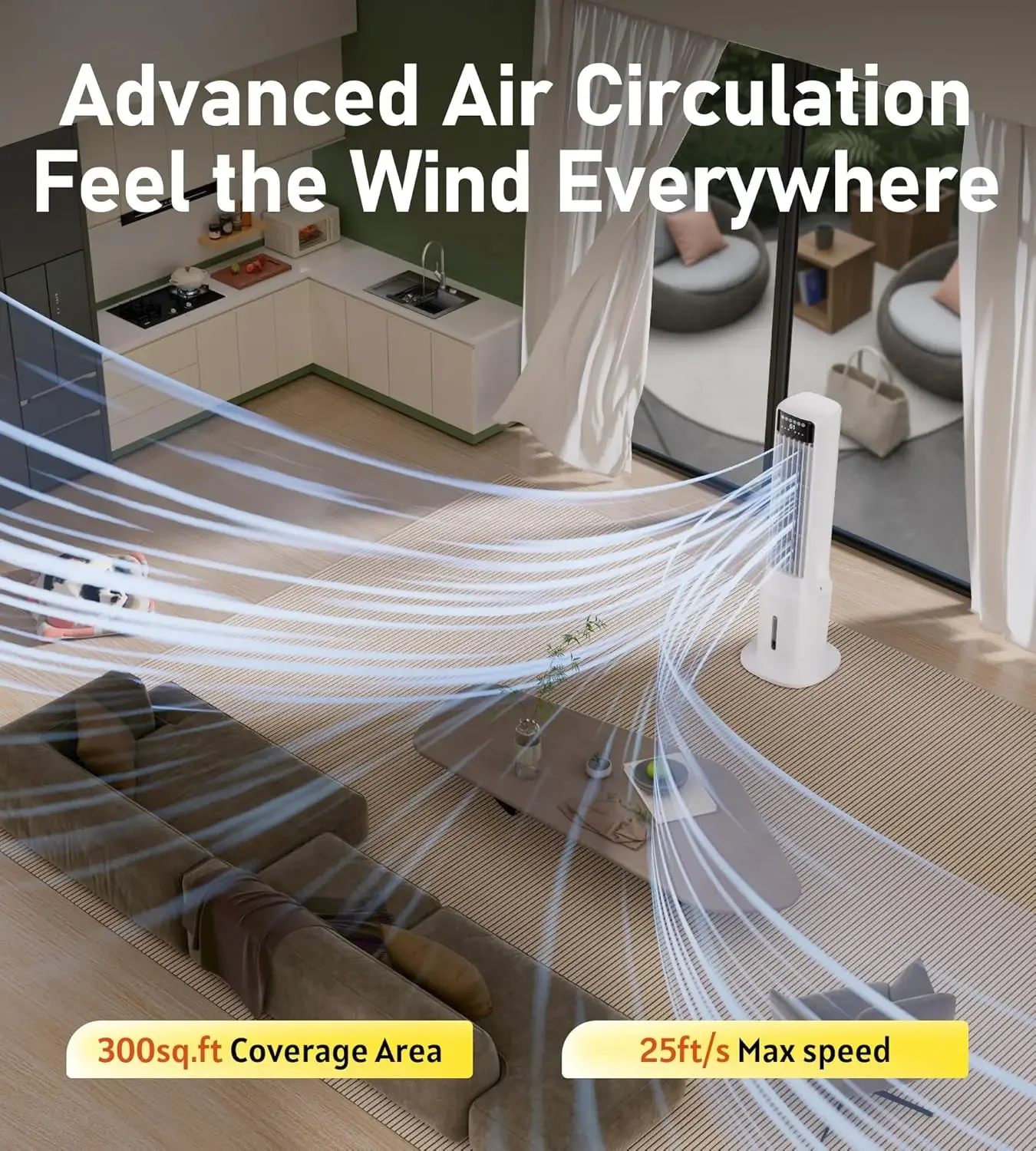 Swamp Cooler Air Conditioner, Evaporative Air Coolers with 120° Oscillating, Windowless Portable Cooling Fan