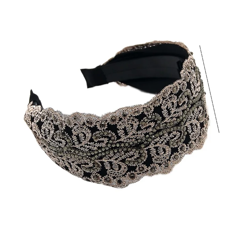 1Pc Rhinestone Wide-brimmed Headband Women Solid Color Lace Hairband knitting Hair Hoop Girls Retro makeup Hair Accessories