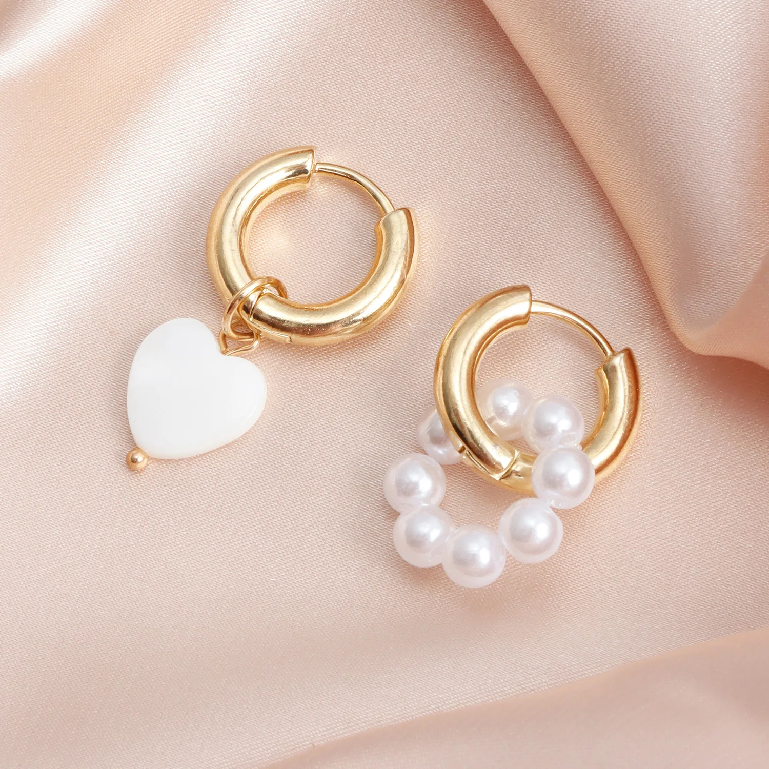 Fashion Jewelry Imitation Pearl Heart Pendant Trendy Dual-use Ear Buckle Earrings