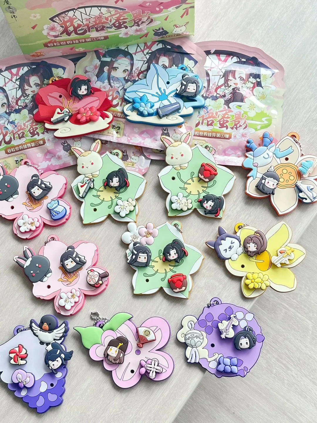 Original Mo Dao Zu Shi Q Version Blind Box Mystery Flower Language And Sweet Shadow Series Anime Keychain Wei Wuxian Lan Wangji view 2