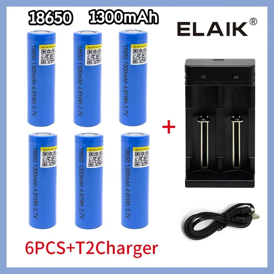 Batería recargable de iones de litio para linterna, pila de 18650 V, 3,7, 18650 mAh de capacidad, cargador, 1300