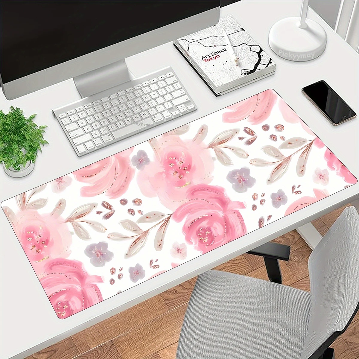 1pc Rosa Blume Ästhetische Floral Maus Pad Multi-Größe Nicht-Slip Genäht Rand Computer Tastatur Schreibtisch Matte für Büro Und Geschenk