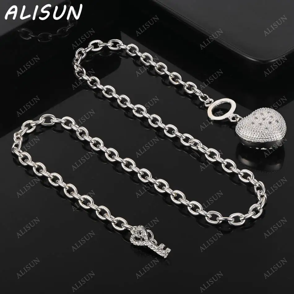 

ALISUN 925 Sterling Silver 50cm Zircon Hollow Heart Necklace For Women Charm Trend Birthday Gifts Fashion Party