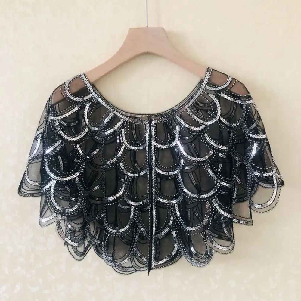 Fish Scale Pattern Sequins Shawl Tassel Sheath Aircondition Room Shawl Starry Sky Yarn Elegant Ethnic Style Cape Shawl