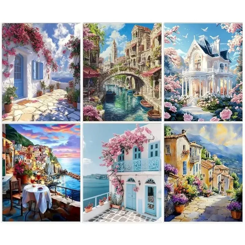 Painting By Number Town Landscape Drawing on Canvas HandPainted Art Gift DIY Frameless Picture By Number Kits Home Decor