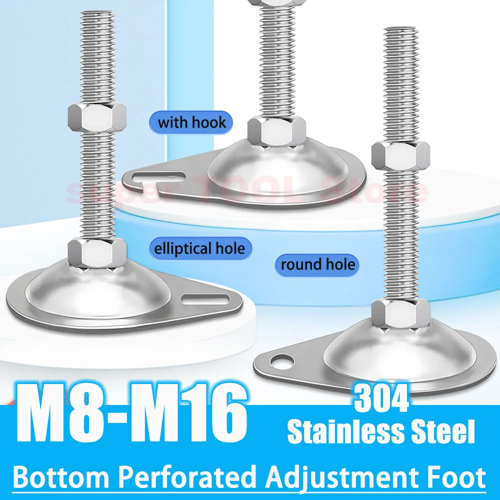 

304 Stainless Steel Leveling Feet M8-M16 Flat Base with Hole Fixed Support Foot Bracket Ear Hook Base Anti-Slip Mounting Feet
