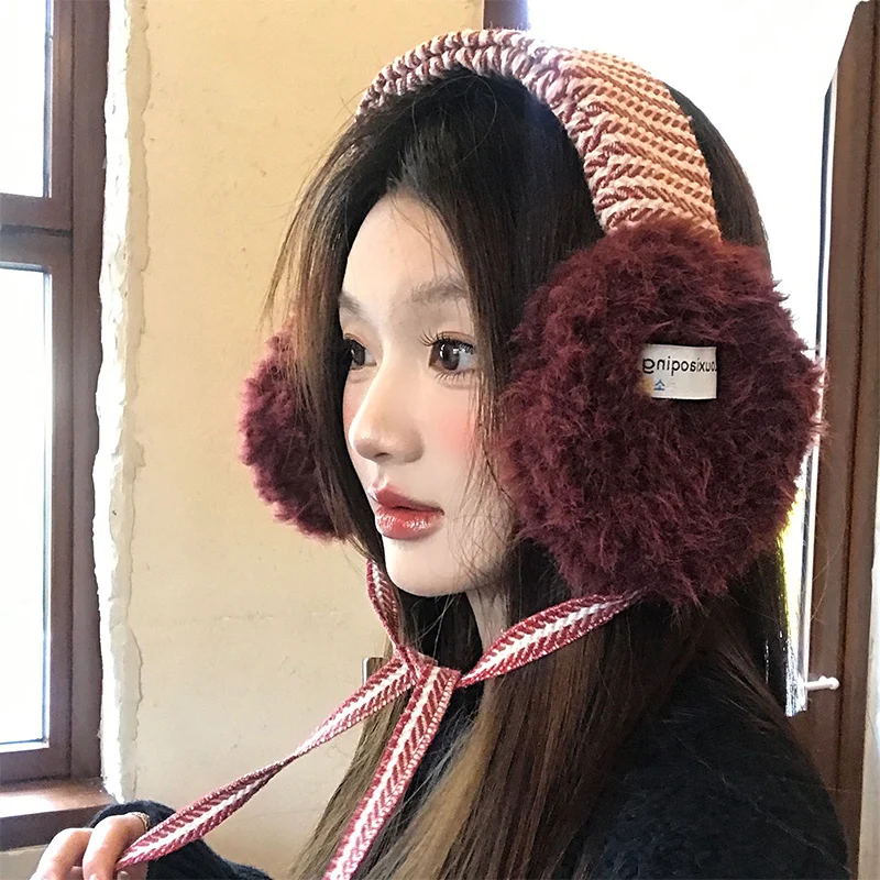 حزمة أذن بحزام أذن للحماية من البرد للخريف والشتاء - أغطية أذن كورية منقوشة من القطيفة للنساء - غطاء أذن مضاد للتجميد