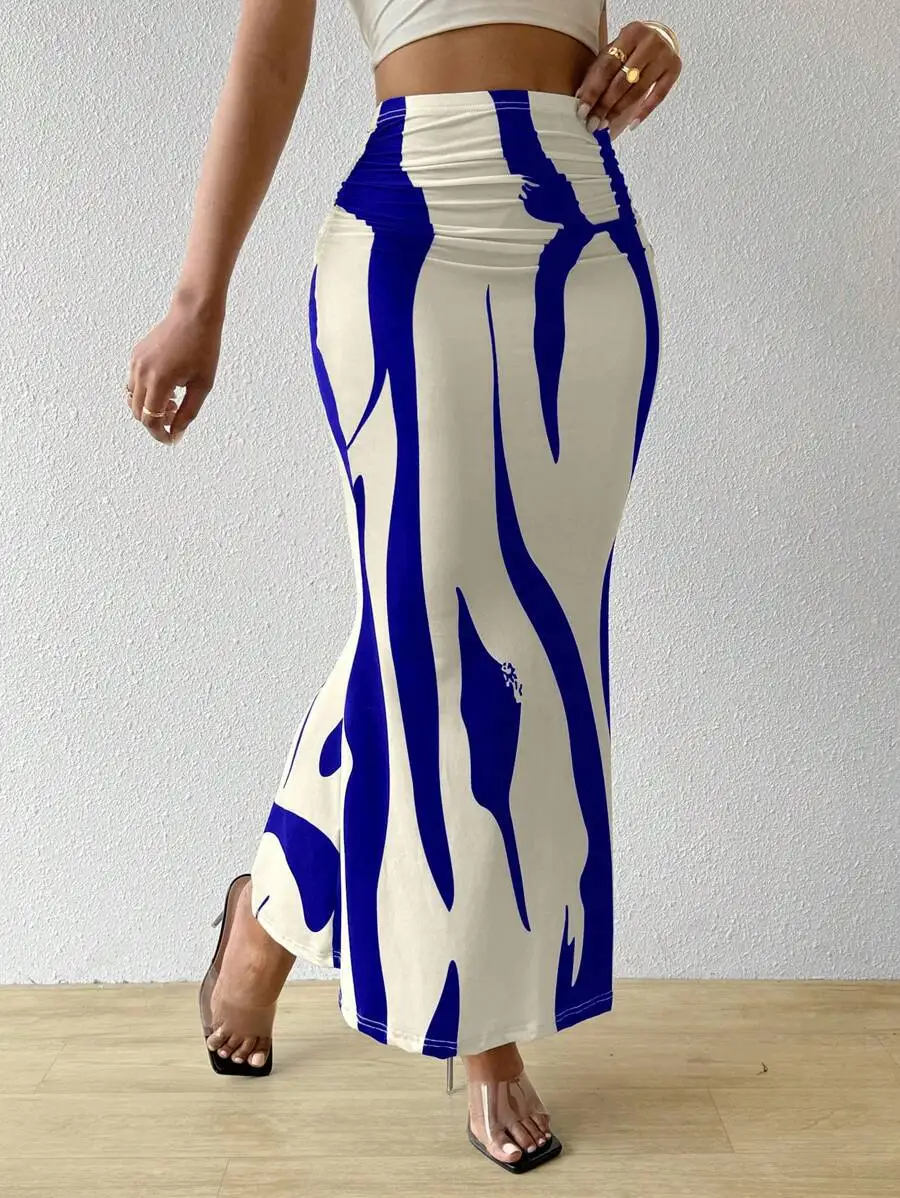 

Women's Summer Bodycon Long Skirt Casual High Waist Zebra Print Slim Fit Skirt Elegant Fishtail Skirt