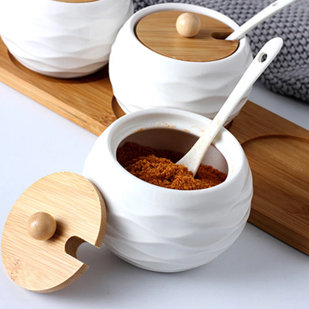 

1 Set Of Ceramic Seasoning Jars Salt Canister Spice Storage Pot Kitchen Accessories Brown Coffee Tea Sugar Jar Household Decor