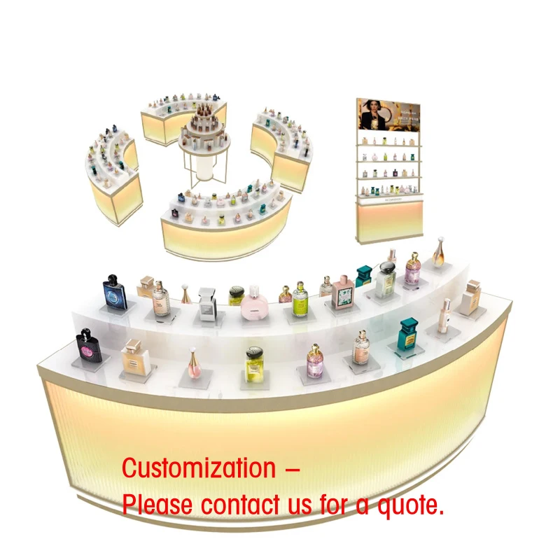 custom.Innovative Cosmetic Shop Display Stand with LED Lighting up Stores and Makeup Shops-Customizable Size