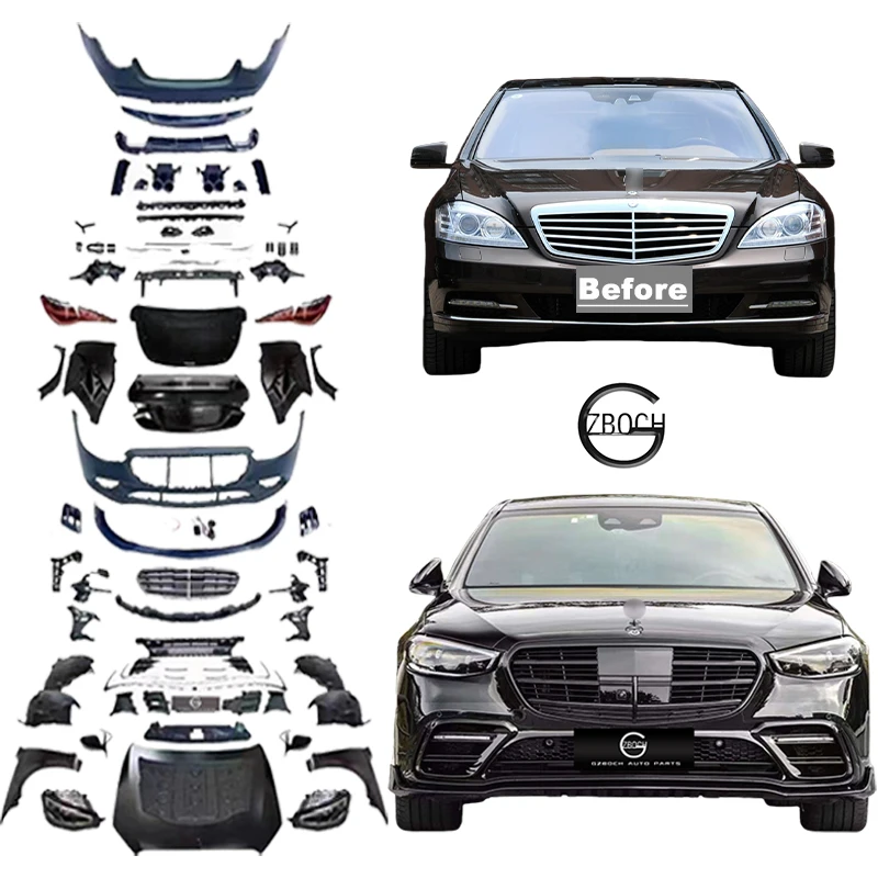 W221 Upgrade W223 Body Kits for benz W221 to W223 B Style Front Fender Diffuser Tips Hood  Headlights Car Bumper