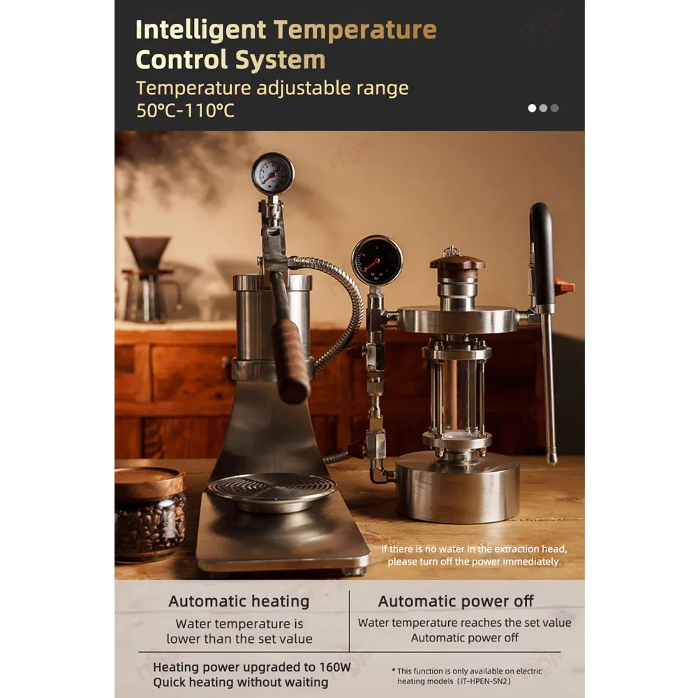 ITOP IT-HPEN-SN Máquina de café expreso con palanca Capacidad de cavidad de acero inoxidable 304 100 ml Presión 1-16 Bar 160 W Calefacción PID