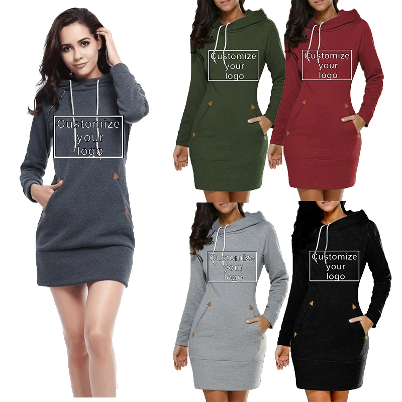 New Women's Slim Fit Dress Popular Hooded Pullover Women's Long Sleeve Short Quadrangle Protective Dress Customize Your Logo