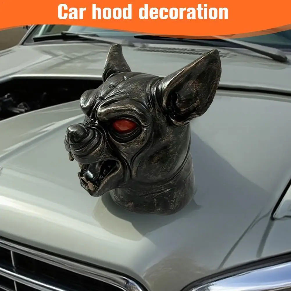 

Demon Dog Car Hood Ornament 3D Snarling Demon Dog Head Hood Ornament Sculpture Automotive Emblems For Halloween Car Decoration