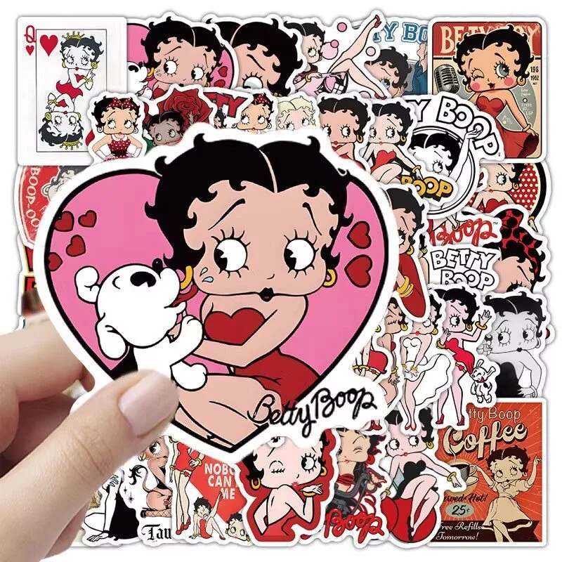 New 50PCS Betty Boop Sticker Anime Character Cute Shape Decorative Water Cup Notebook Phone Case Student DIY Waterproof Sticker view 3