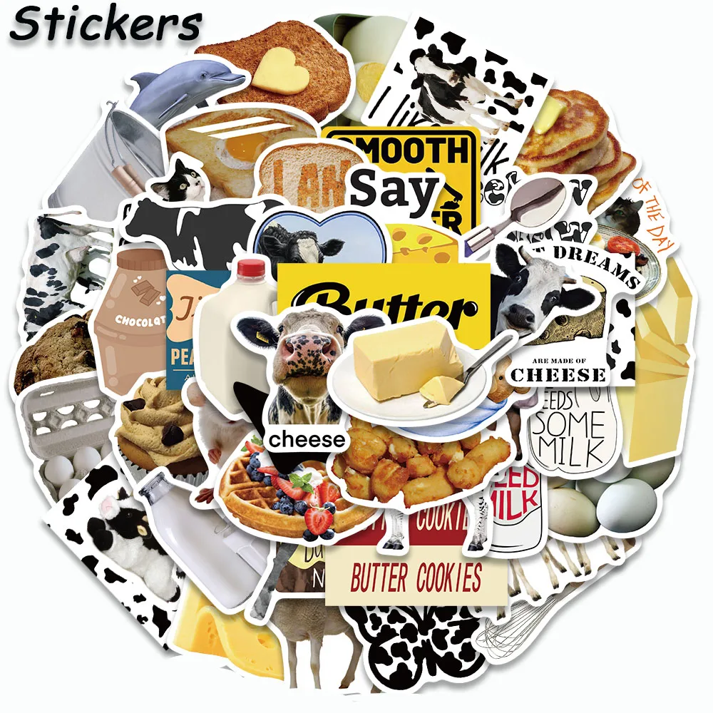 50PCS Cute Cream Butter Sticker INS Retro Style Decals Dessert For Scrapbook Stationery Guitar Laptop Book Kids Graffiti Sticker