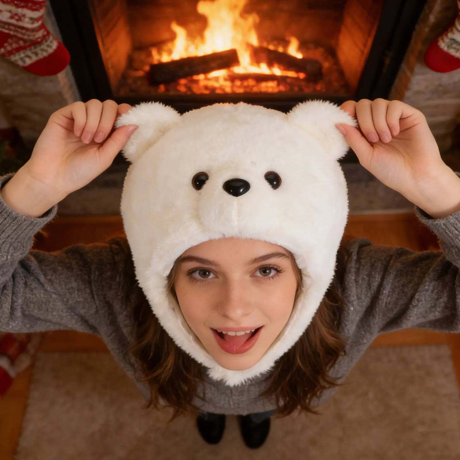 Gorro de Urso Polar para Crianças, Confortável e Quente para o Inverno, com Design de Orelhas Divertidas, Fantasia para Festivais
