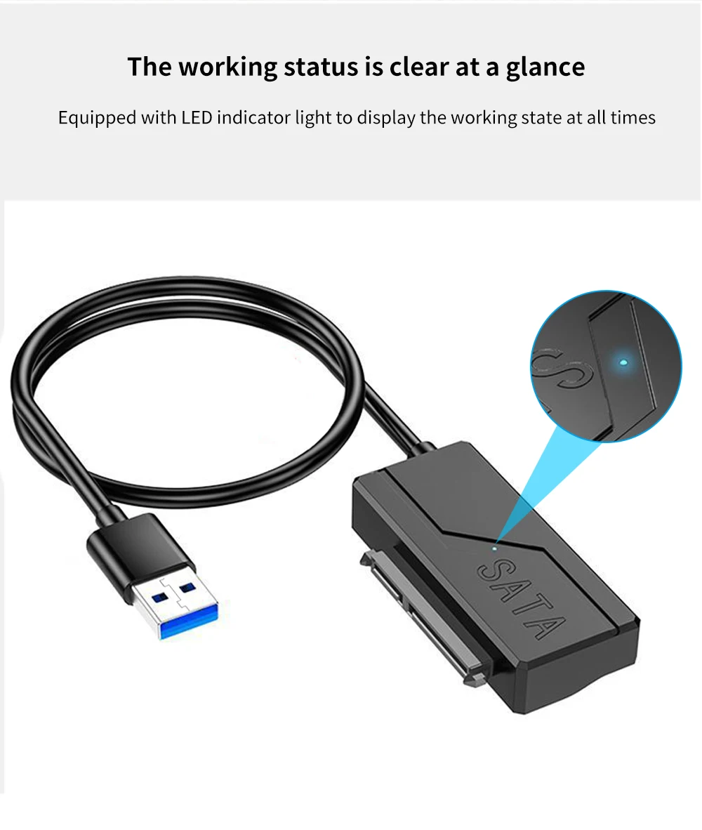 TISHRIC USB-SATA-Kabel, USB 3.0 auf 22-poliger SATA-Adapter, unterstützt 3,5 2,5 Zoll externe HDD SSD-Festplatte, externer Festplattenleser – Detail 10
