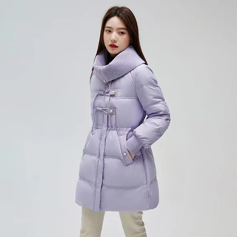 Explosions Down  Women's Winter 2023 New Fashion Western Style Waist White Duck Down Large Lapels Temperament Long Coat.