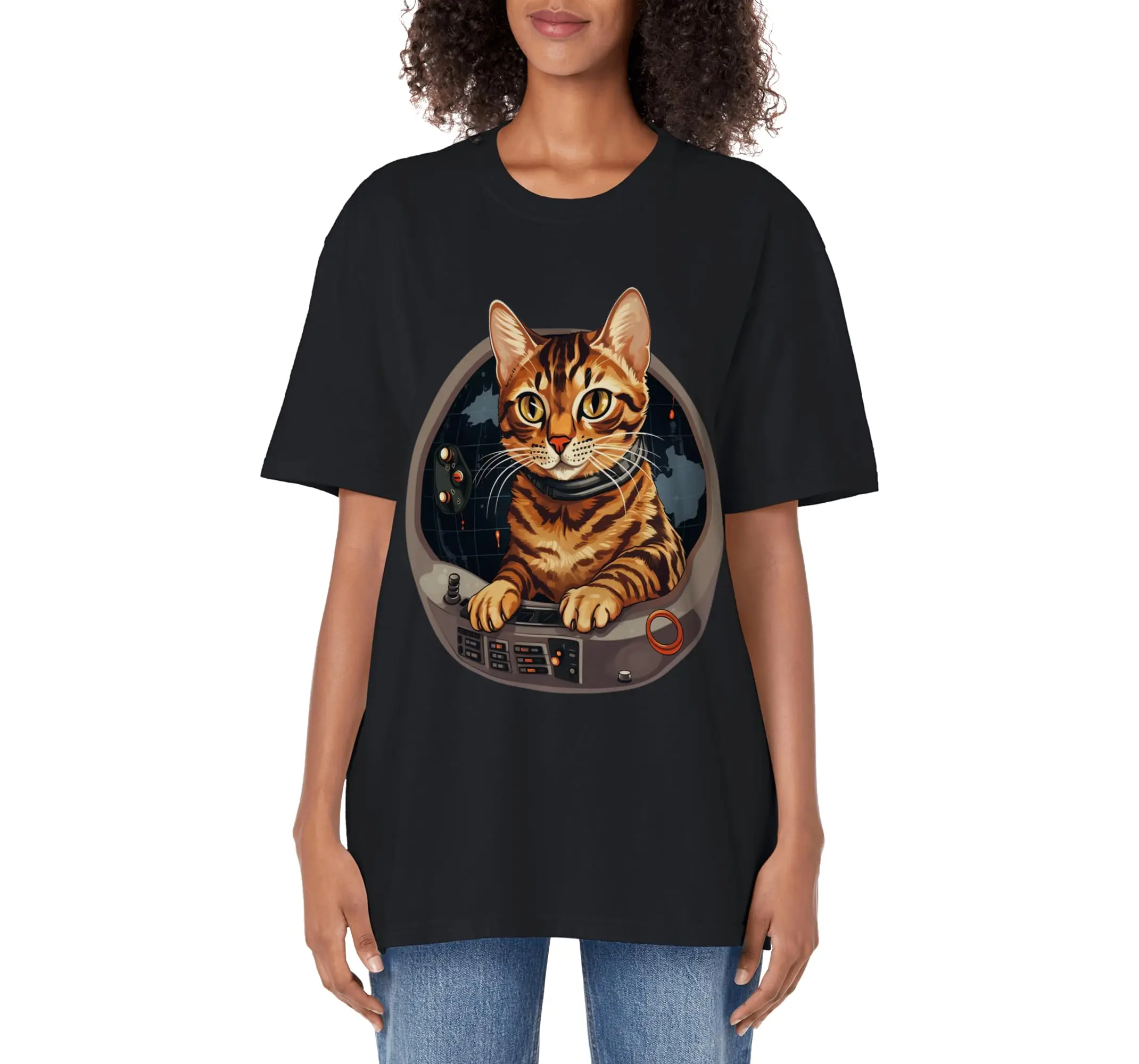 Cat Graphic With A Cute Kitty Animal Face Adult Oversized Vintage T-Shirt