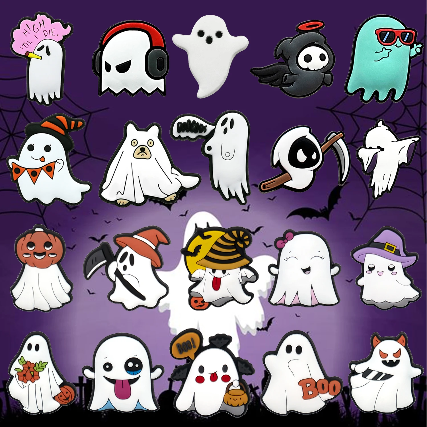 1/10/20pcs PVC Funny Ghosts Shoe Charms Cute Pumpkin Ghost Shoe Decorations Pins for Clog  Sandal Accessories Gifts