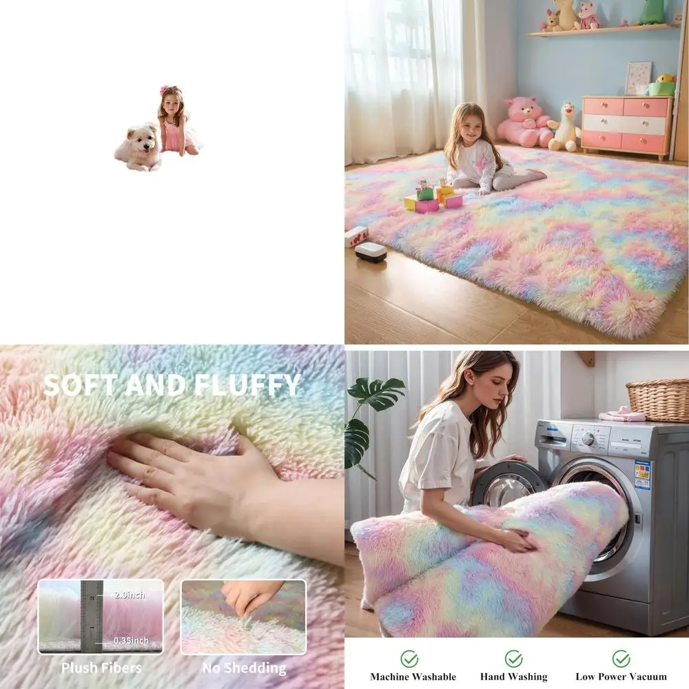 

Пушистый плюшевый коврик с единорогом в пастельных тонах для детей, мягкий плюшевый ковер для спальни девочек и гостиной, моющийся нескользящий ковер для детской комнаты