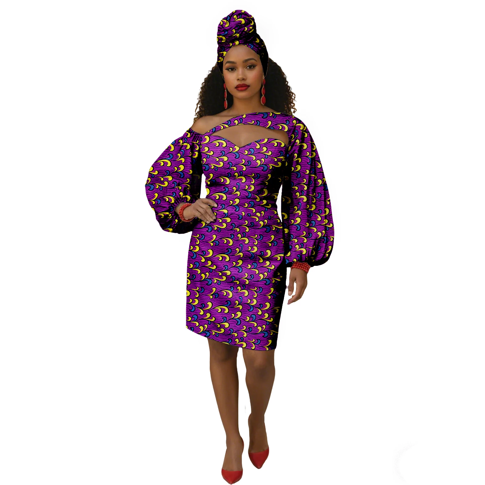 African Turkey Dresses for Women Dashiki Attire Kente Cloth Wax Print  Ankara Dress Gifts Party with Head Scarf