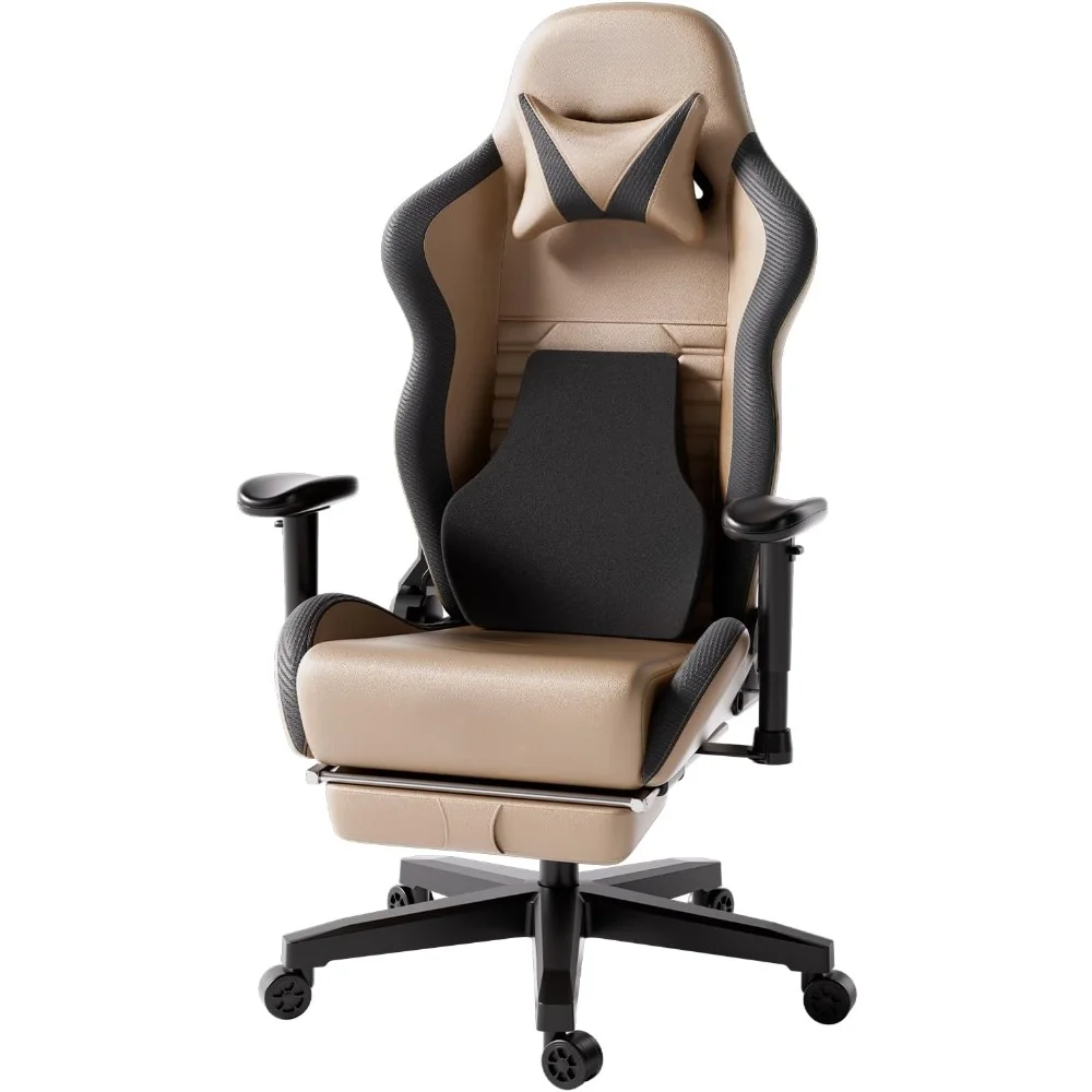 

PC Chair， with Ergonomics Lumbar Support, Racing Style PU Leather High Back Adjustable Swivel Task Chair with Footrest (Brown)