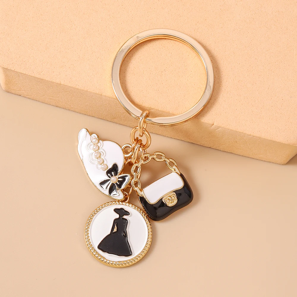 Aihua Hübscher Damen-Schleifenhut High-Heels Schlüsselanhänger Eleganter Perlen-Schlüsselring für Mädchen Freundschaftsgeschenk Handgemachter DIY-Schmuck – Detail 8