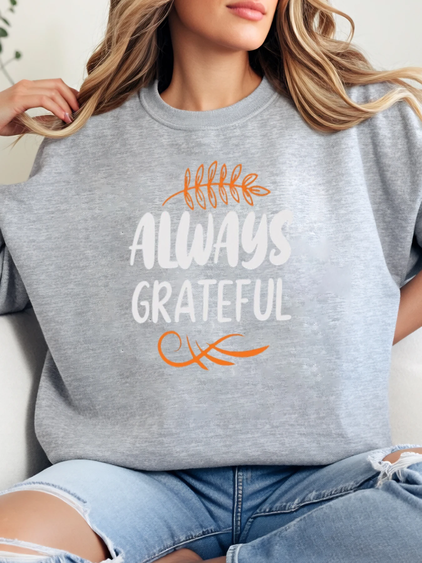 

Женская толстовка на День Благодарения с принтом Always Grateful, повседневная осенне-зимняя одежда, серая, больших размеров
