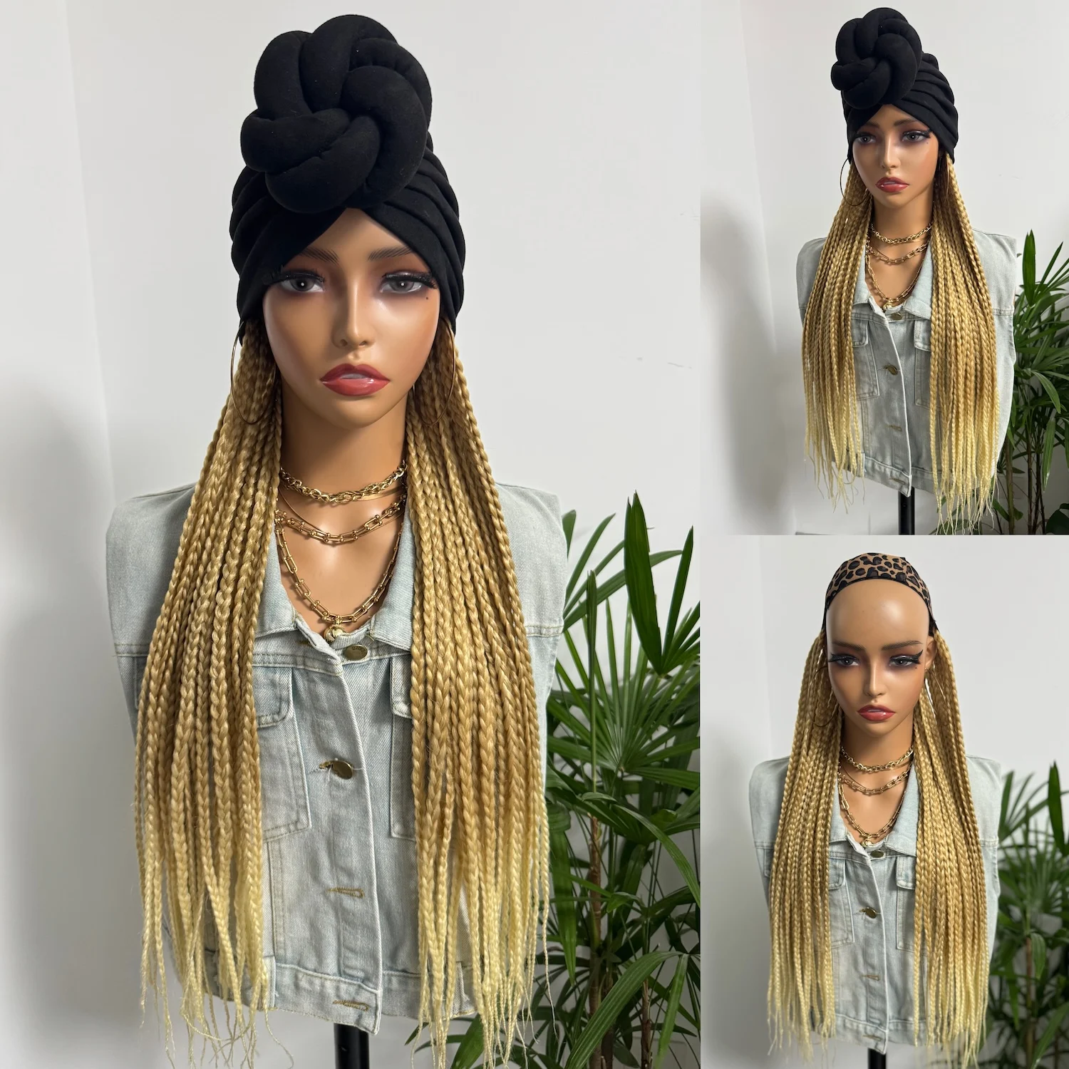

WIGERA Blonded 613# Long 24Inch Synthetic Box Braided With Headband Elasticated Band Turban Hat Box Braiding Hair Extensions