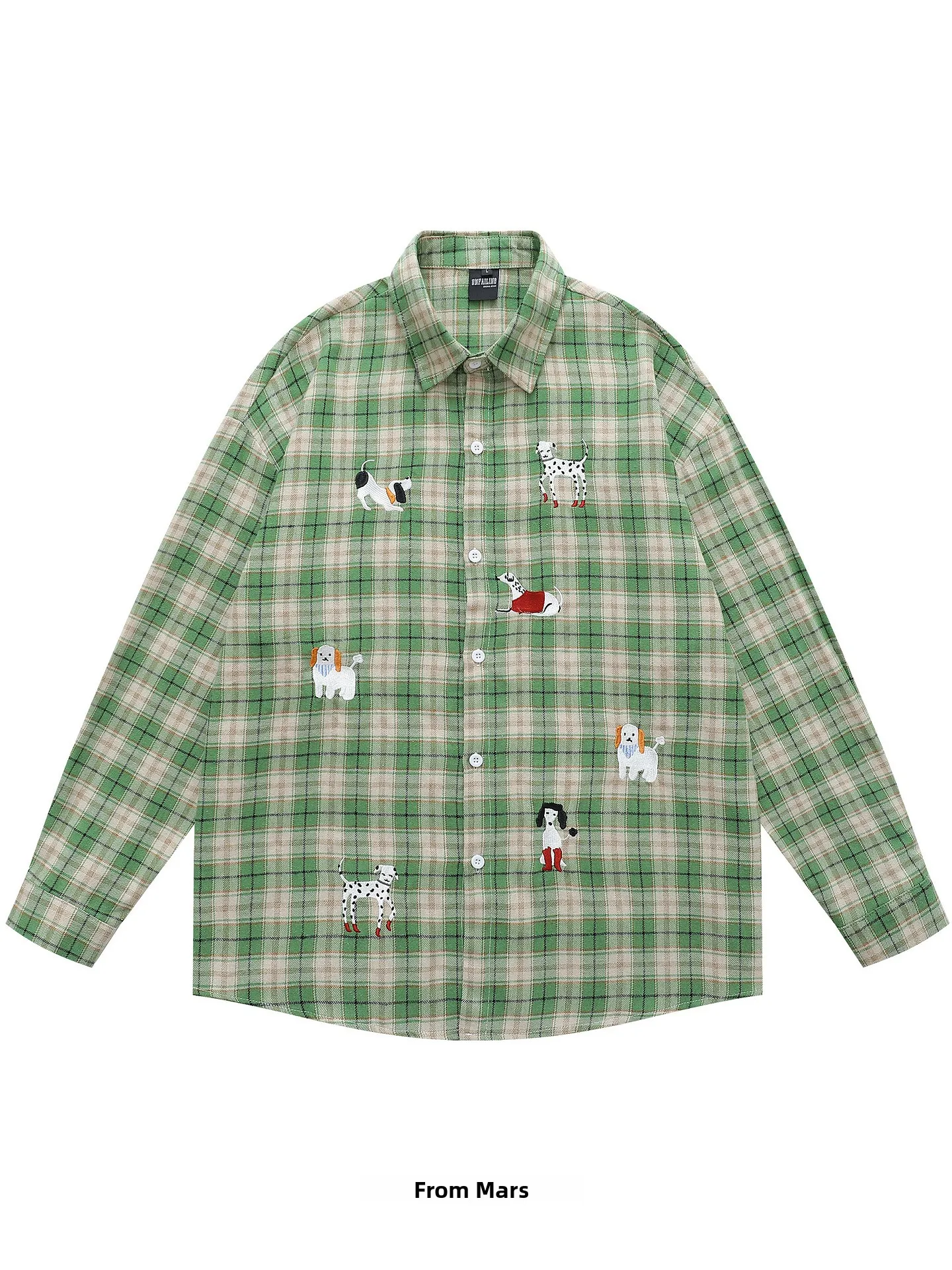 

Loose Long Sve irt Embroidered Dog Pattern Casual Sle for Men And Women Breathable Cotton Polyester Blend Spring Autumn