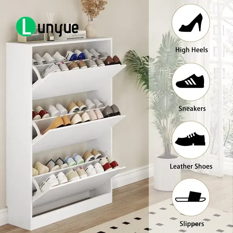 Modern Wooden Shoe Rack Cabinet Multi Layer Conical Design Large Capacity Space Saving Storage Organizer for Household