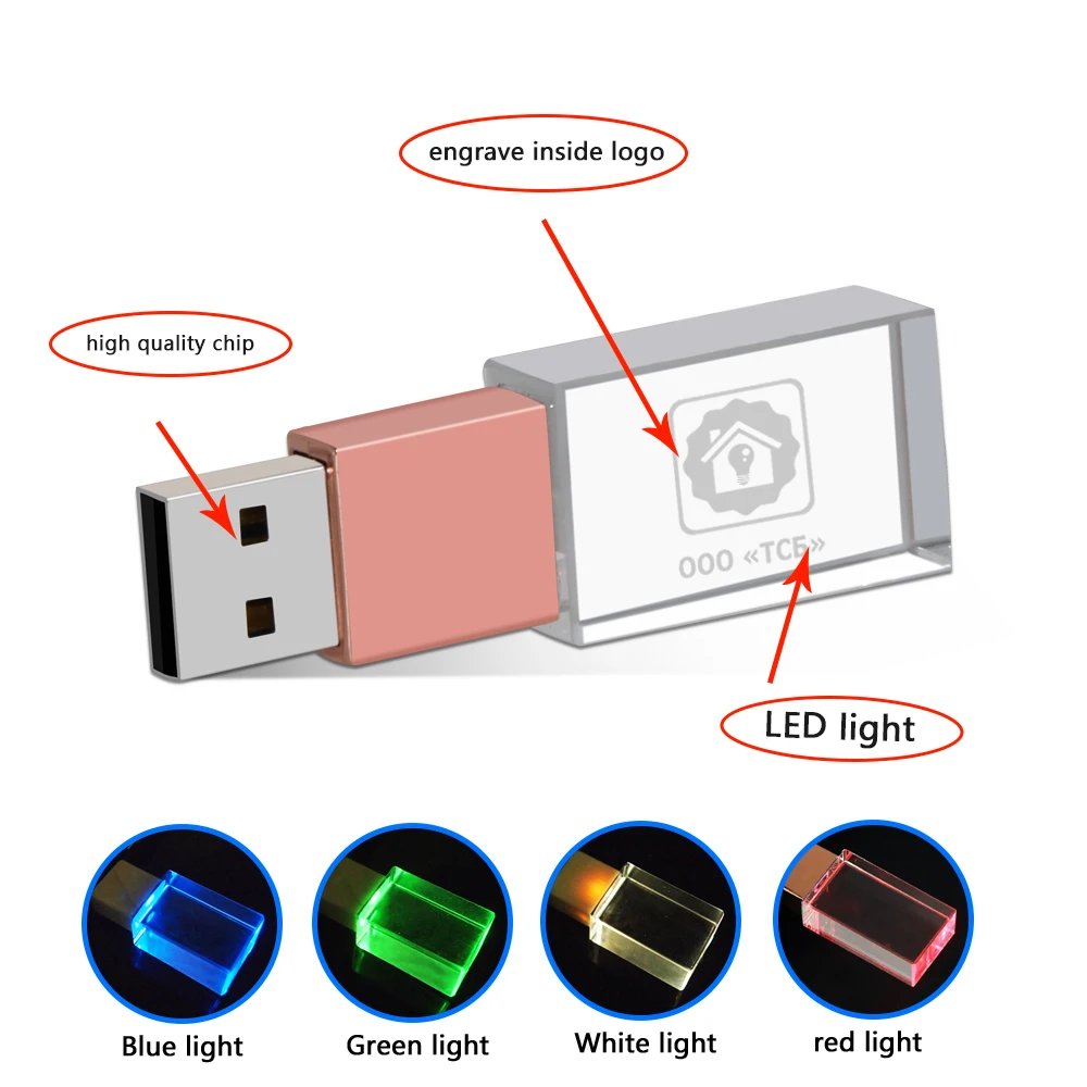 10 buah/lot Usb emas kristal baru dengan kotak Usb 2.0 Memory Flash Stick Pen Drive Logo kustom (lebih dari 10 buah LOGO gratis) U Disk