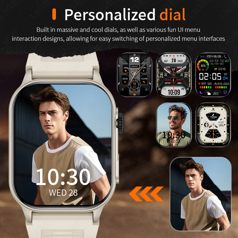 LIGE-reloj inteligente deportivo para hombre, accesorio de pulsera resistente al agua con pantalla HD de 2024 pulgadas, Bluetooth, llamadas, control del ritmo cardíaco y del sueño, novedad de 2,02