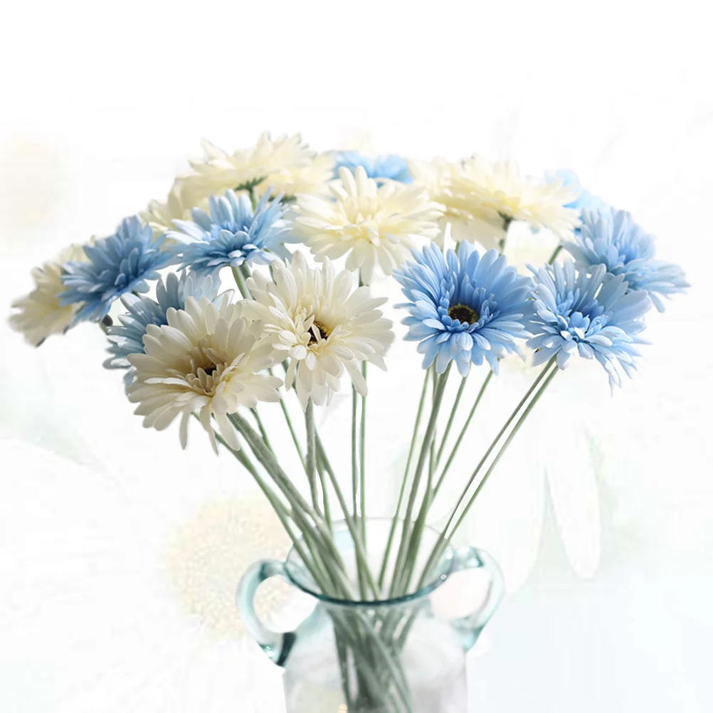 

10Pcs Artificial African Daisy Flowers Imitation Gerbera Bouquet Blue Milk White European Style Wedding Home Decoration